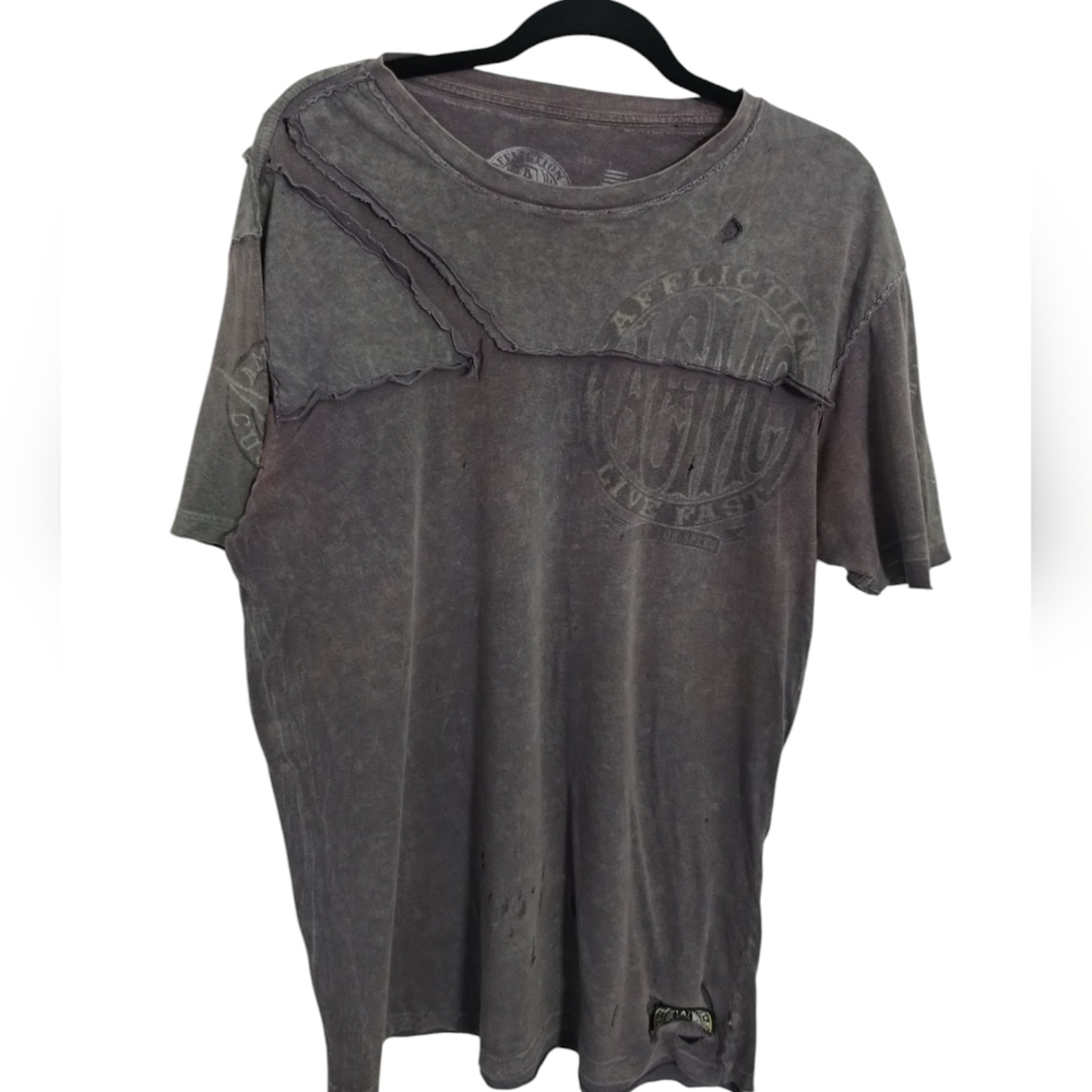 Affliction Men's Thrashed Distressed American Customs Motor Club Tee‎ L  Grunge